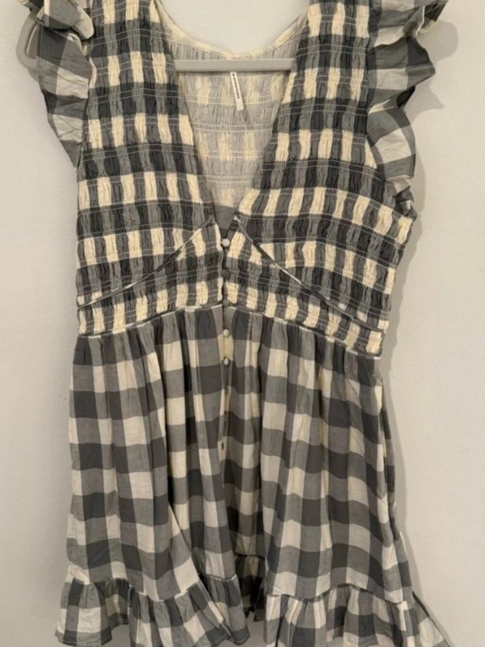 The Peregrine Mini Dress by Anthropologie, Gray and Cream with Ruffle Sleeve - Picture 3 of 3